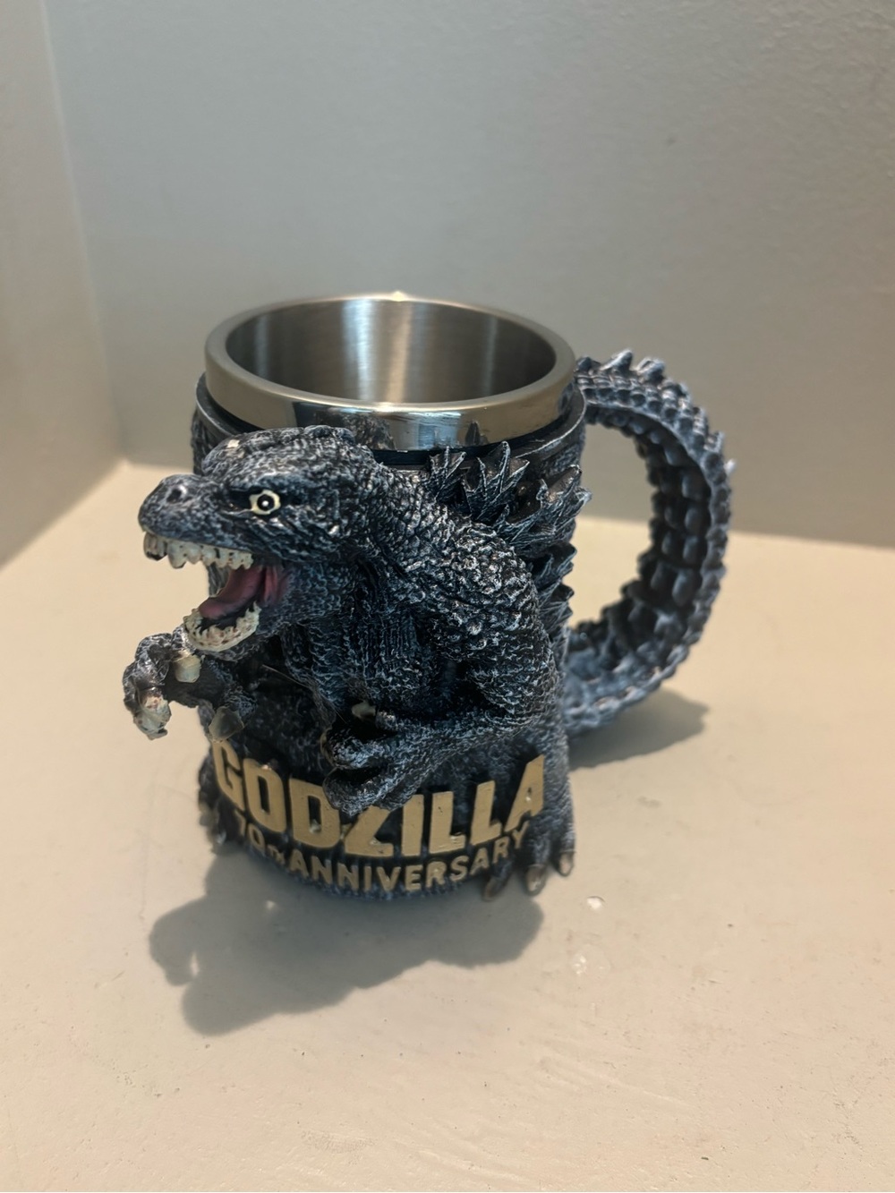 Godzilla reptile 3-D mug cup beer, coffee dinosaur Anniversary Resin Tankard tv